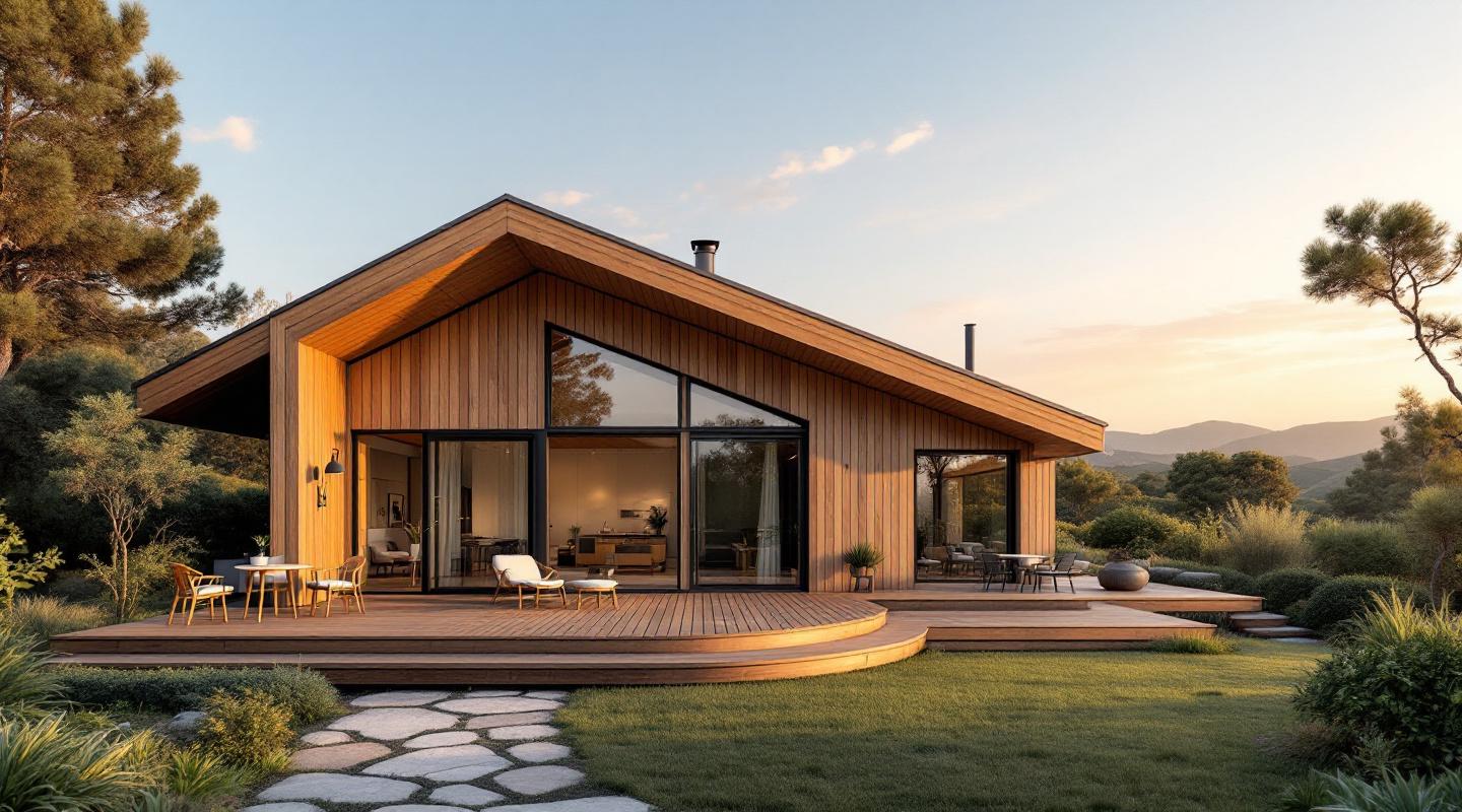 Casa de madera terminada con revestimiento de madera natural — construccion sostenible en Barcelona