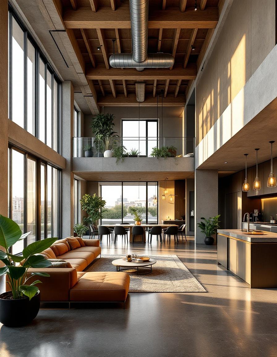 Interior moderno estilo loft reformado por Obliko en Barcelona — vigas de madera hormigon visto luz natural